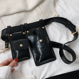 Women's Leather Flap Belt Bag Shoulder Chest Purse