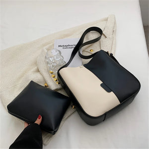 2 Women's Patchwork PU Leather Shoulder Bags for Travel