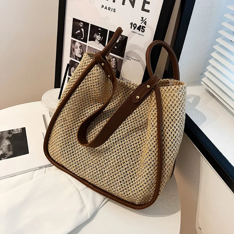 Large Capacity Straw Bag Women's Tote Shoulder Handbags