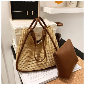 Large Capacity Straw Bag Women's Tote Shoulder Handbags