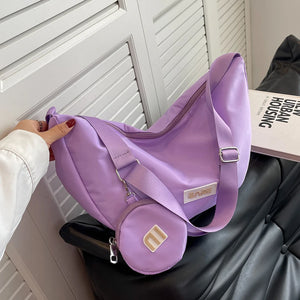 2 Set Solid Women's Purses and Handbags Soft Nylon Shoulder Messenger Bags