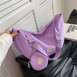 2 Set Solid Women's Purses and Handbags Soft Nylon Shoulder Messenger Bags