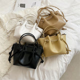 Women's Small Bucket Bag PU Leather Handbags Tote Crossbody Solid