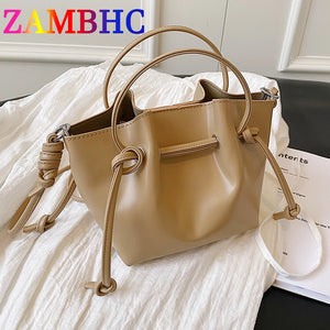Women's Small Bucket Bag PU Leather Handbags Tote Crossbody Solid