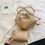 Women's Small Bucket Bag PU Leather Handbags Tote Crossbody Solid