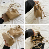 Women's Small Bucket Bag PU Leather Handbags Tote Crossbody Solid