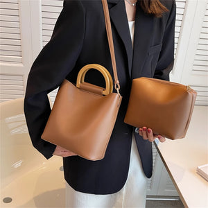 Women's Small PU Leather Bucket Bag Short Handle Shoulder Crossbody Bags