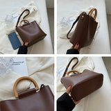 Women's Small PU Leather Bucket Bag Short Handle Shoulder Crossbody Bags