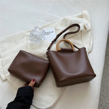 Women's Small PU Leather Bucket Bag Short Handle Shoulder Crossbody Bags