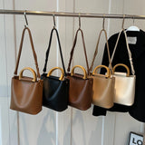 Women's Small PU Leather Bucket Bag Short Handle Shoulder Crossbody Bags