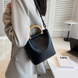 Women's Small PU Leather Bucket Bag Short Handle Shoulder Crossbody Bags