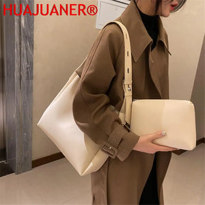 2 Casual Tote Bags PU Leather Shoulder Bags for Women Travel Lady Bag