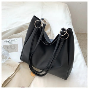 2 Sets PU Leather Shoulder Bags Casual Tote for Women Travel Lady Underarm Bag