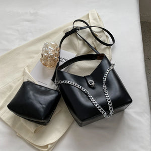 2-Piece Set PU Leather Shoulder & Crossbody Tote Bags for Women
