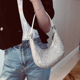 Bright Drill Chain Single Shoulder Bag Shimmer Diamonds PU Leather