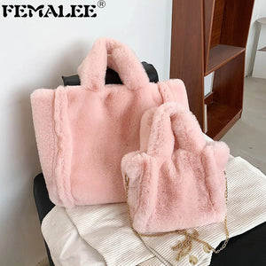 Faux Fur Winter Handbag Shoulder Bag Soft Plush