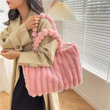 Ribbed The Tote Bags Winter Woolen Faux Fur Teddy Curl Plush Shoulder Bag