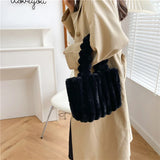 Ribbed The Tote Bags Winter Woolen Faux Fur Teddy Curl Plush Shoulder Bag