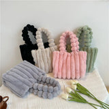 Ribbed The Tote Bags Winter Woolen Faux Fur Teddy Curl Plush Shoulder Bag