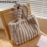 Ribbed The Tote Bags Winter Woolen Faux Fur Teddy Curl Plush Shoulder Bag
