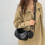 2 in 1 Shoulder Bag with Mini Round Purse Crossbody Bags Women PU Leather