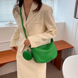 2 in 1 Shoulder Bag with Mini Round Purse Crossbody Bags Women PU Leather