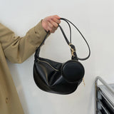 2 in 1 Shoulder Bag with Mini Round Purse Crossbody Bags Women PU Leather