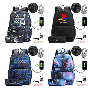 Canvas Backpack with Pencil Case School Bag For Teenagers Laptop USB Charging