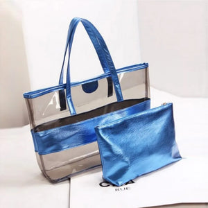 Women Beach Bag Set PVC Transparent Shoulder Bag with Purse