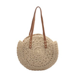 Women's Retro Woven Shoulder Bag Floral Handbag Straw Beach Bag