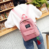Women Corduroy Tassel Backpack Mini School Travel Bag