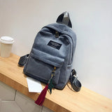 Women Corduroy Tassel Backpack Mini School Travel Bag