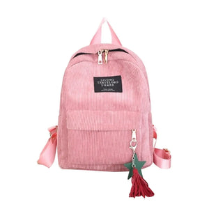 Women Corduroy Tassel Backpack Mini School Travel Bag