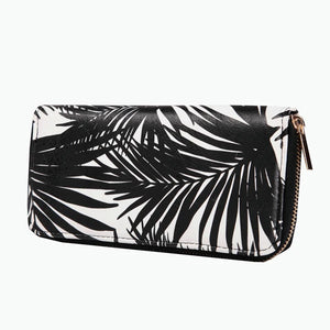 Women's Leaves Marble Printed Wallet Leather Long Purse Zipper Clutch