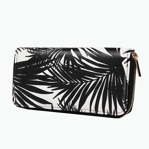Women's Leaves Marble Printed Wallet Leather Long Purse Zipper Clutch