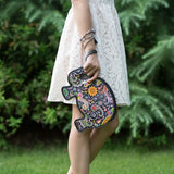 Elephant Women Leather Handbag Clutch Vintage Phone Case Wristlets Womens Bag