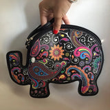 Elephant Women Leather Handbag Clutch Vintage Phone Case Wristlets Womens Bag
