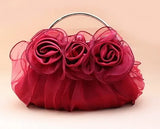 Diamond Satin Flower Evening Clutch Bag with Two Flowers Appliques