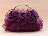 Diamond Satin Flower Evening Clutch Bag with Two Flowers Appliques