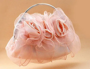 Diamond Satin Flower Evening Clutch Bag with Two Flowers Appliques