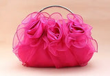 Diamond Satin Flower Evening Clutch Bag with Two Flowers Appliques