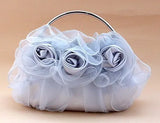 Diamond Satin Flower Evening Clutch Bag with Two Flowers Appliques