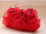 Diamond Satin Flower Evening Clutch Bag with Two Flowers Appliques