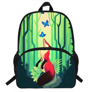 16-inch Fox Print Backpack Kids Boys Girls School Bags For Teens