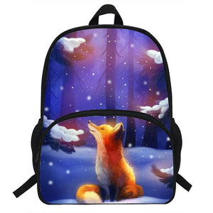 16-inch Fox Print Backpack Kids Boys Girls School Bags For Teens