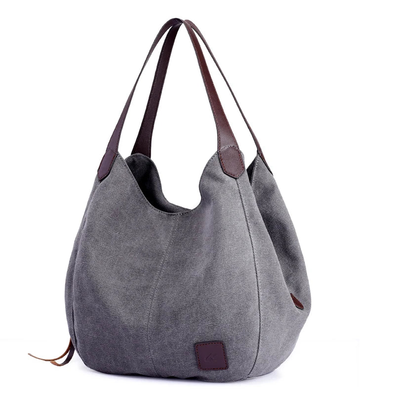 Canvas Handbags High Ladies Shoulder Bags Vintage Multi-Pocket Tote
