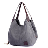 Canvas Handbags High Ladies Shoulder Bags Vintage Multi-Pocket Tote