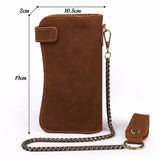 High Retro Metal Chain Wallet Cow Crazy Horse Leather Men Long Purse