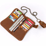 High Retro Metal Chain Wallet Cow Crazy Horse Leather Men Long Purse