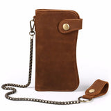 High Retro Metal Chain Wallet Cow Crazy Horse Leather Men Long Purse